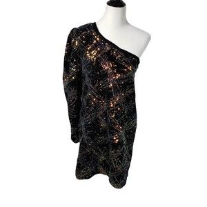 Flounce London Women's 14 Black Sparkly One Shoulder Stretchy Short Party Dress